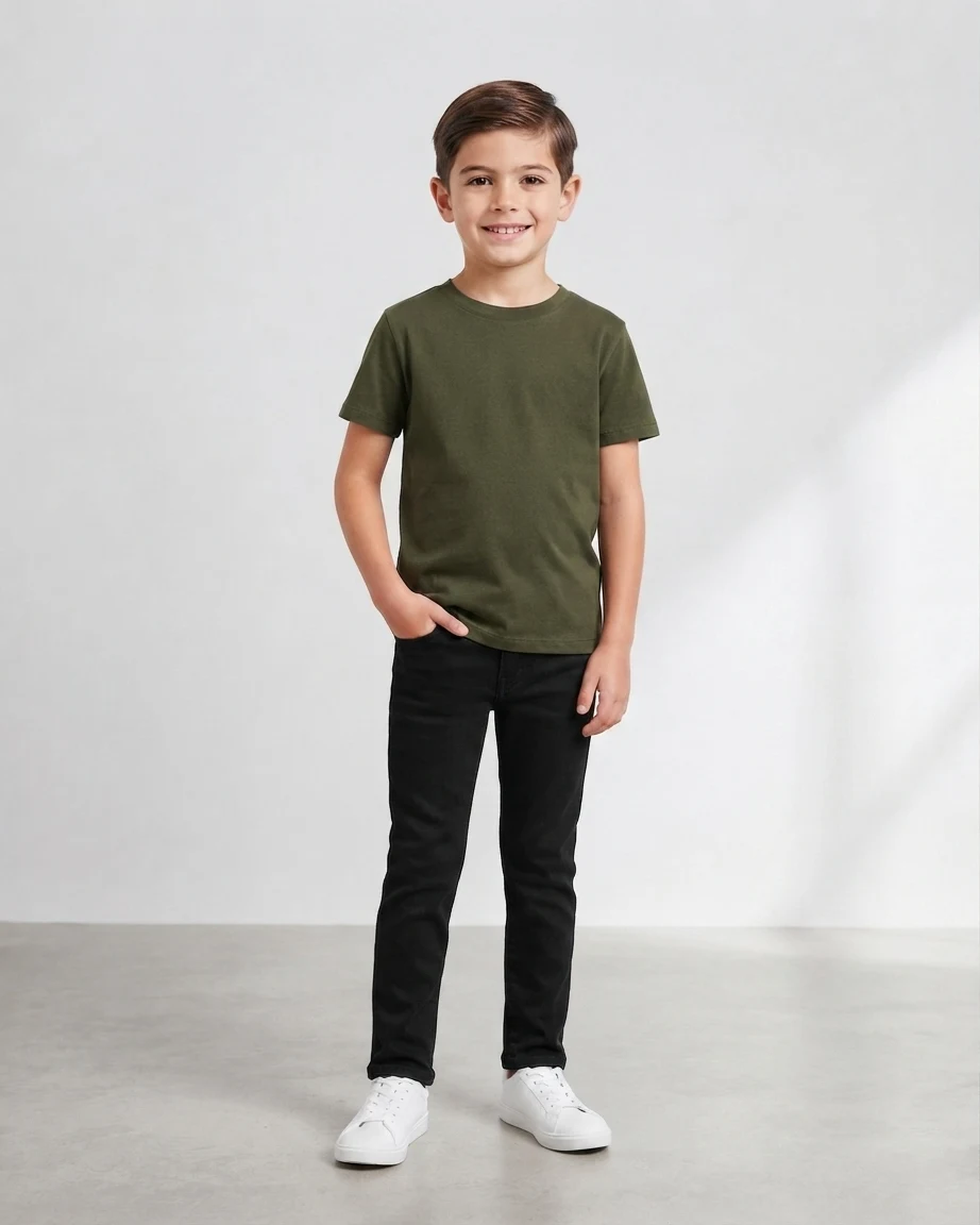 100% Cotton Plain T-Shirt for Kids – Olive Green